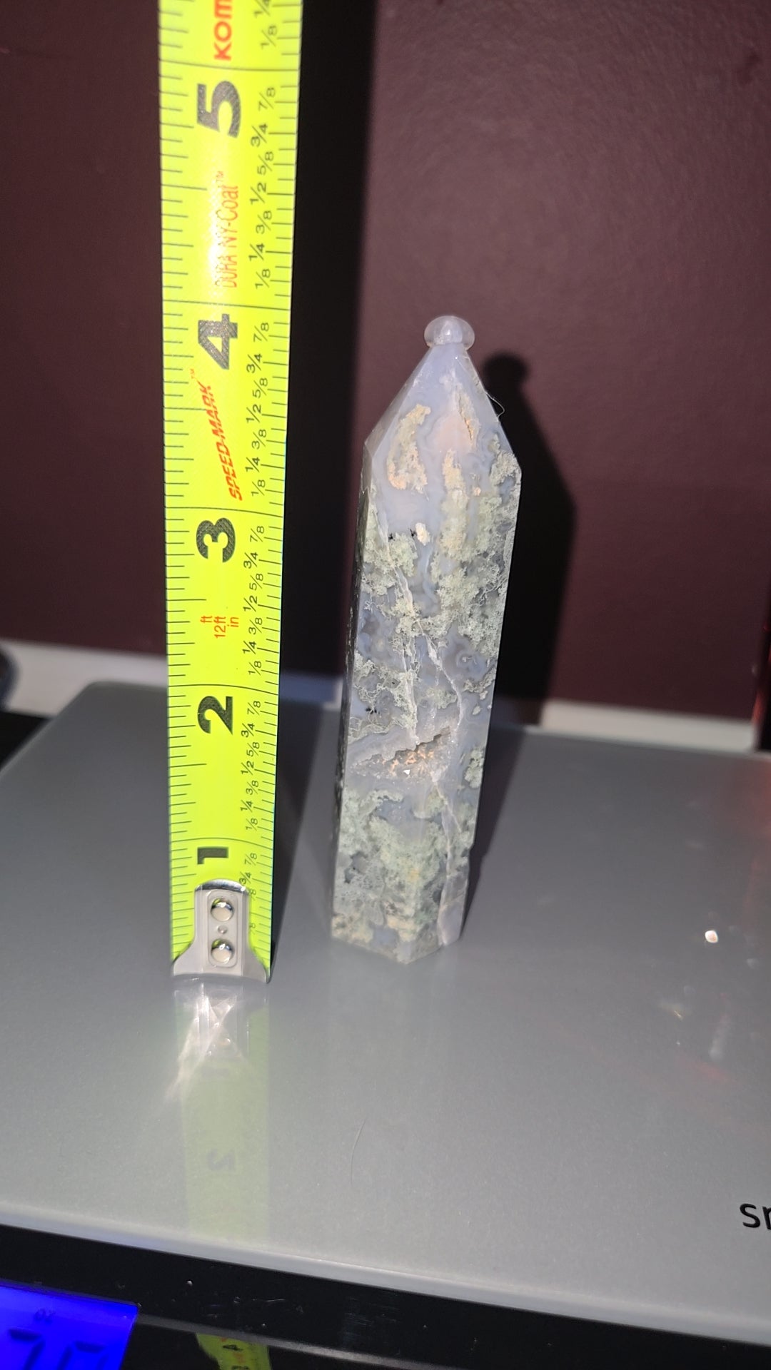 Moss Agate tower w/ druzy cave