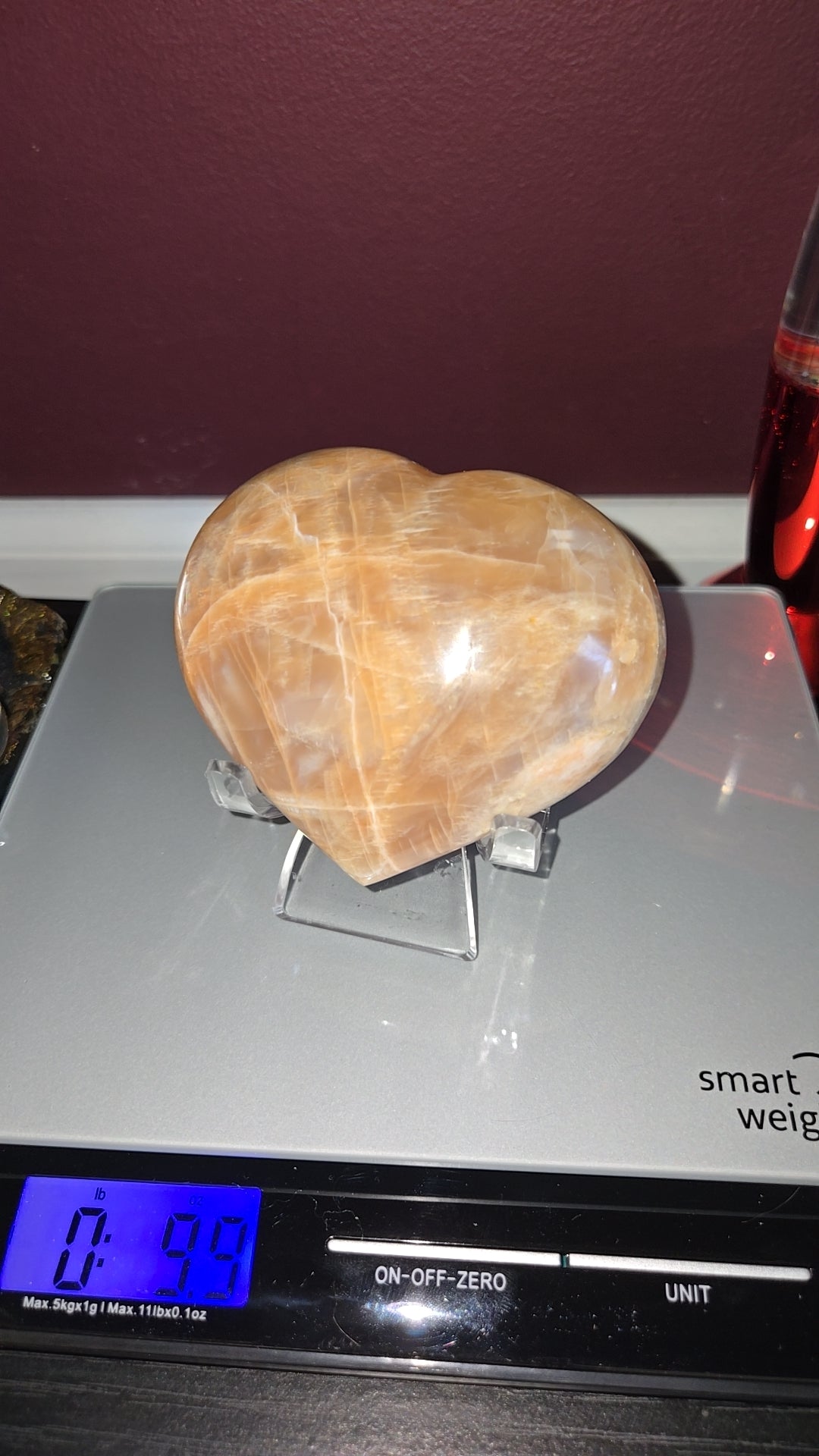 Flashy Peach Moonstone Puffy Heart Carving