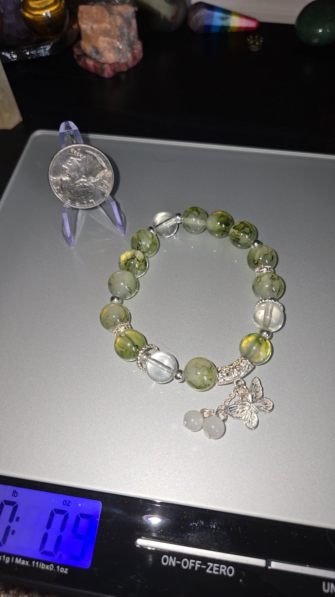 Garden and Clear Quartz bracelet w/ butterfly charm