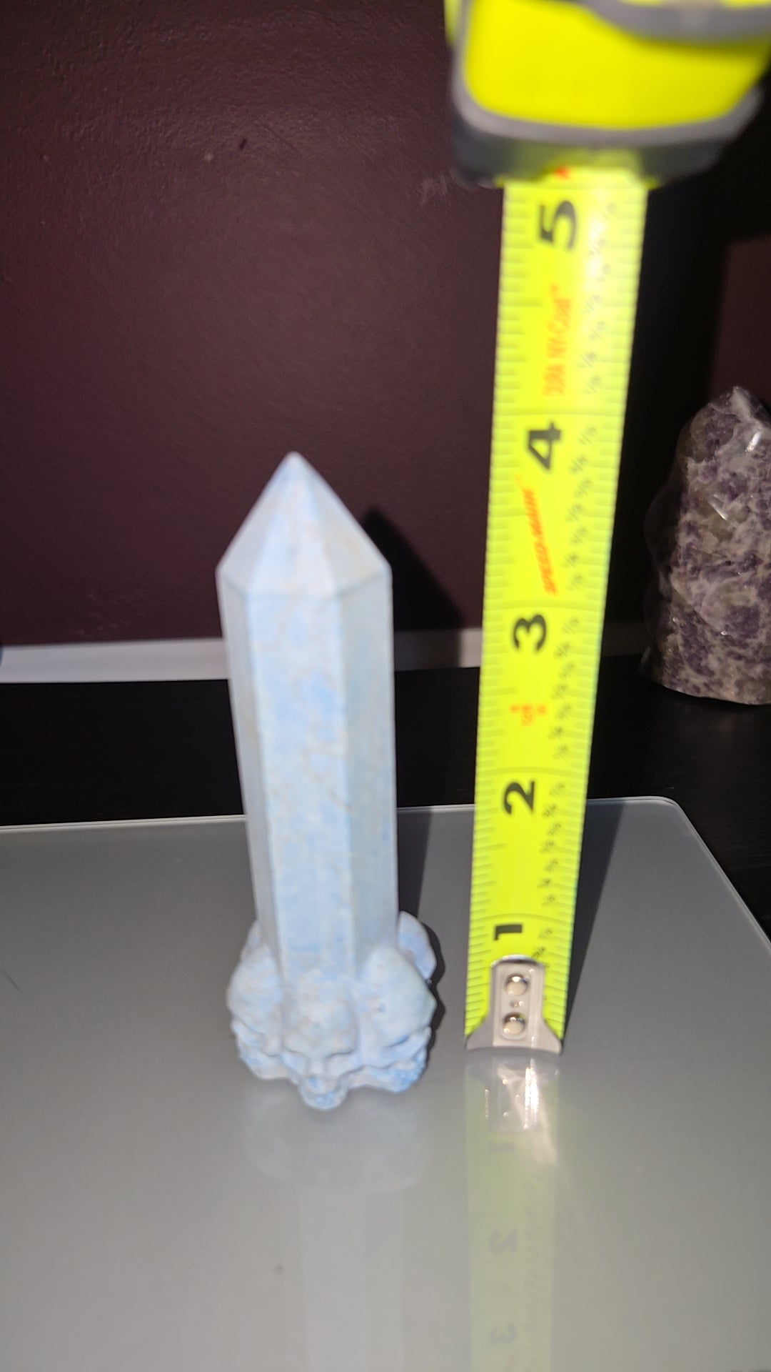 Dyed blue howlite tower w/skulls(unpolished)