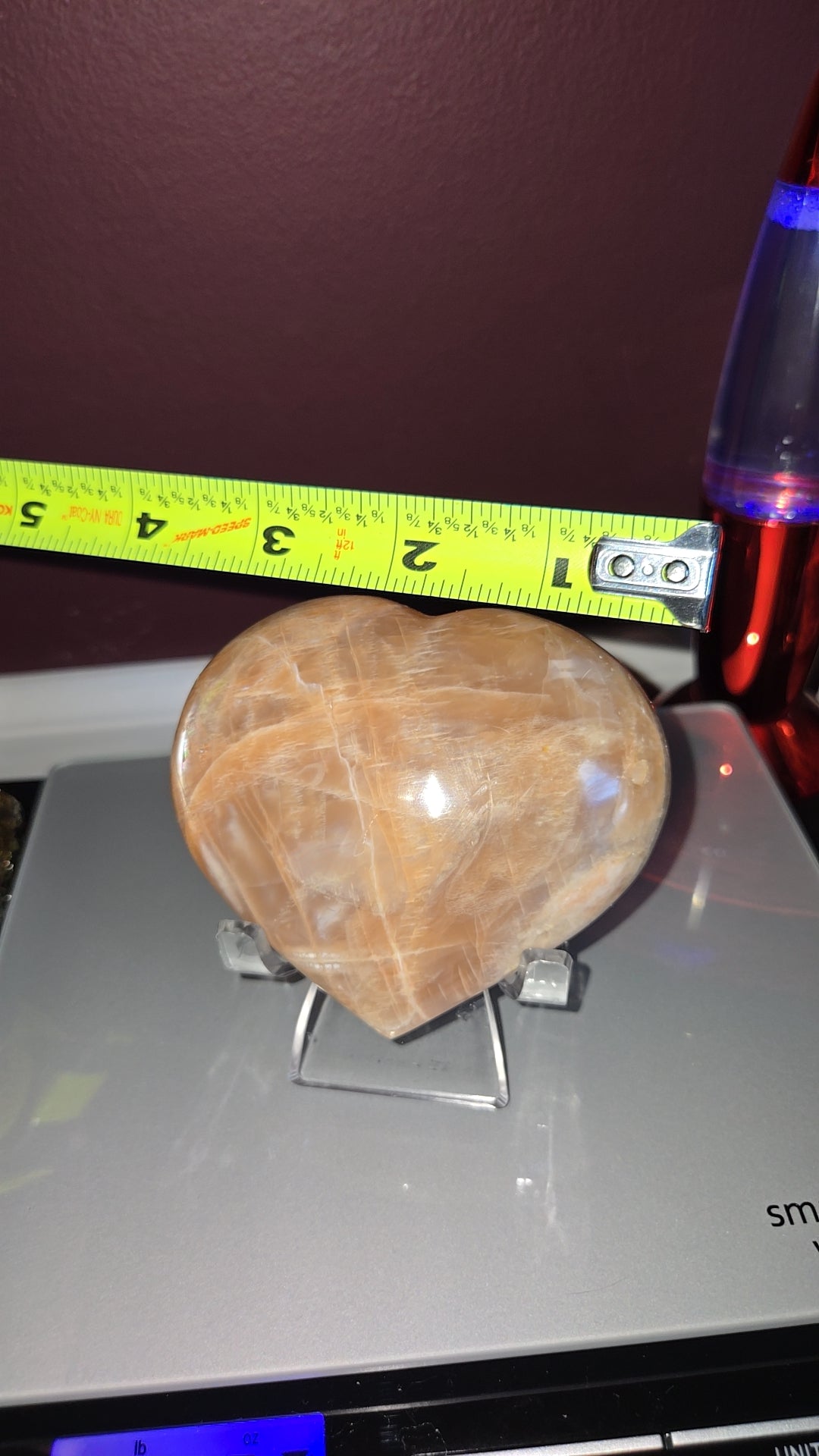 Flashy Peach Moonstone Puffy Heart Carving