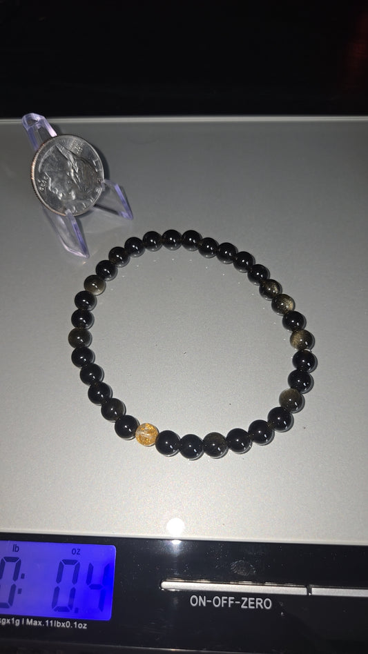 Golden Sheen Obsidian w/ sunstone bracelet