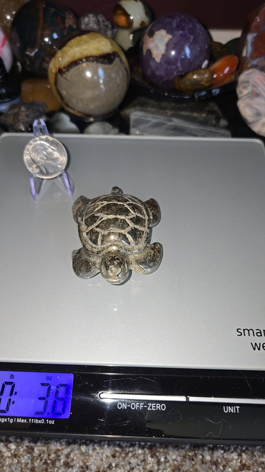 Pyrite Turtle carving