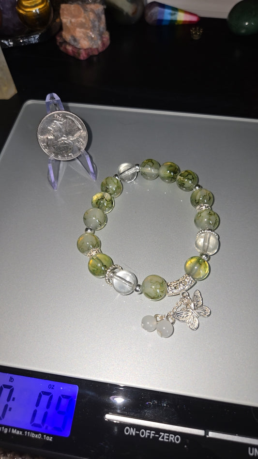 Garden and Clear Quartz bracelet w/ butterfly charm