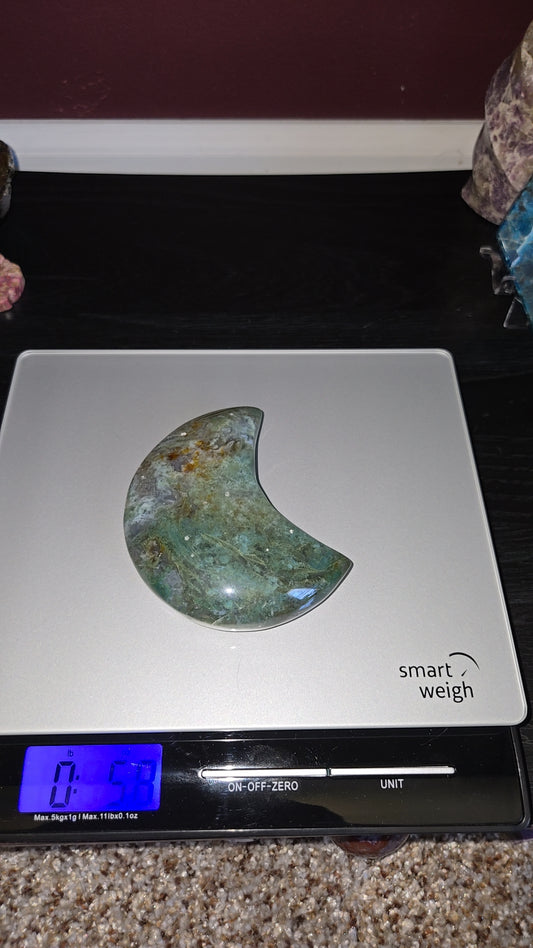 Moss Agate Moon Carving