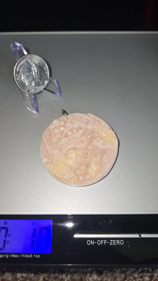 Pink Opal Pendant w/ bird carving
