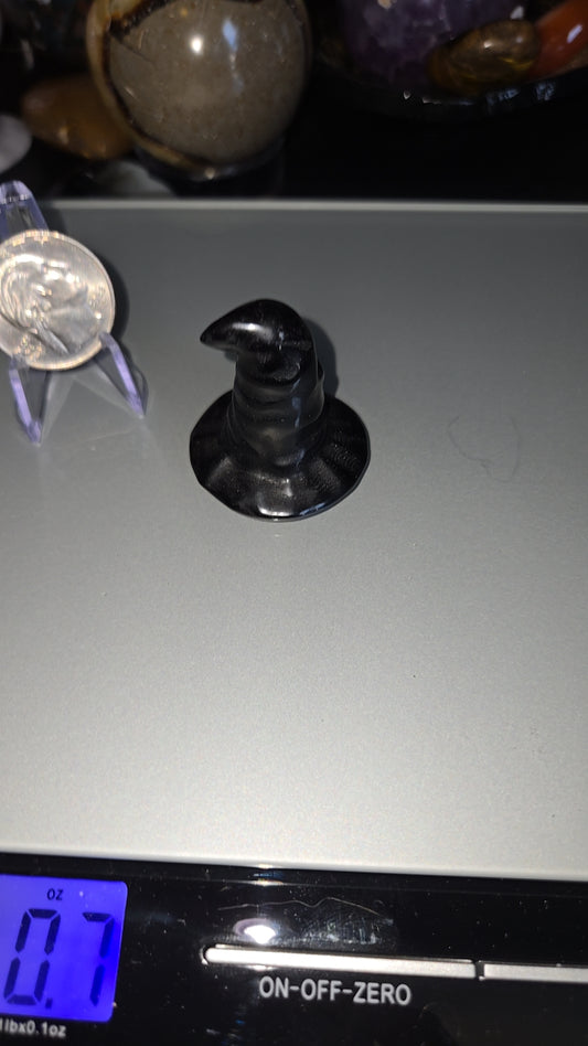 Black obsidian sorting hat carving